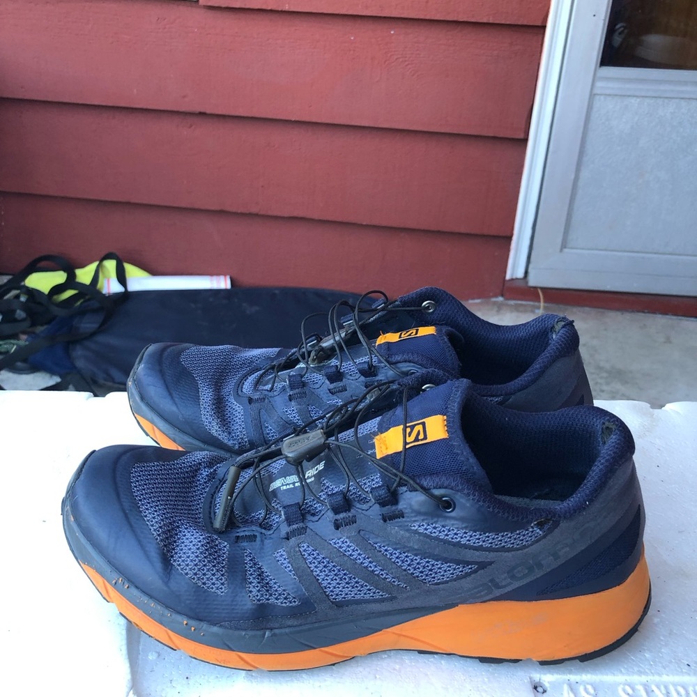 Salomon 394743 Men's Dark Blue and Bright Orange Athletic Shoes Size 9.5